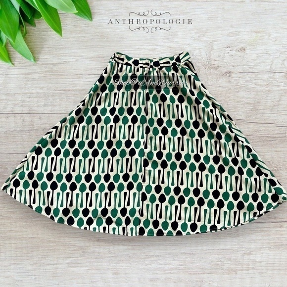 Anthropologie NWT Eva Franco repeating spoon print a-line midi skirt @iamwarrior - Picture 8 of 12